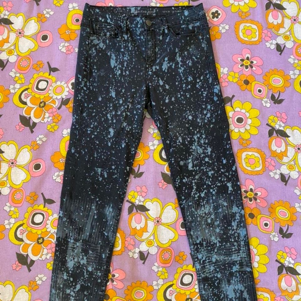 Vintage Rare Hand dyed  One of a kind Calvin Klein 
Black 
blue
Skinny jeans